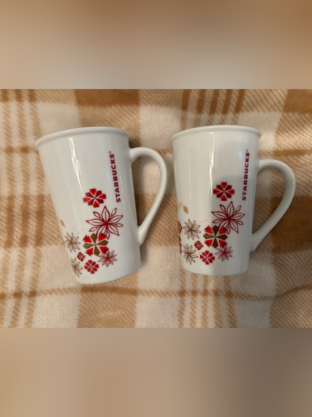 2013 2 Starbucks White Ceramic Holiday Mugs